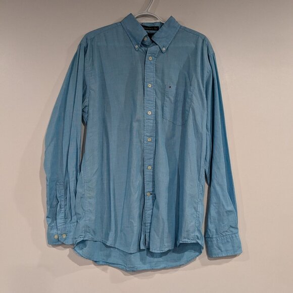 *3/$10* Tommy Hilfiger Graduate Chambray Long Sleeve Shirt Blue Size Large - Picture 1 of 5